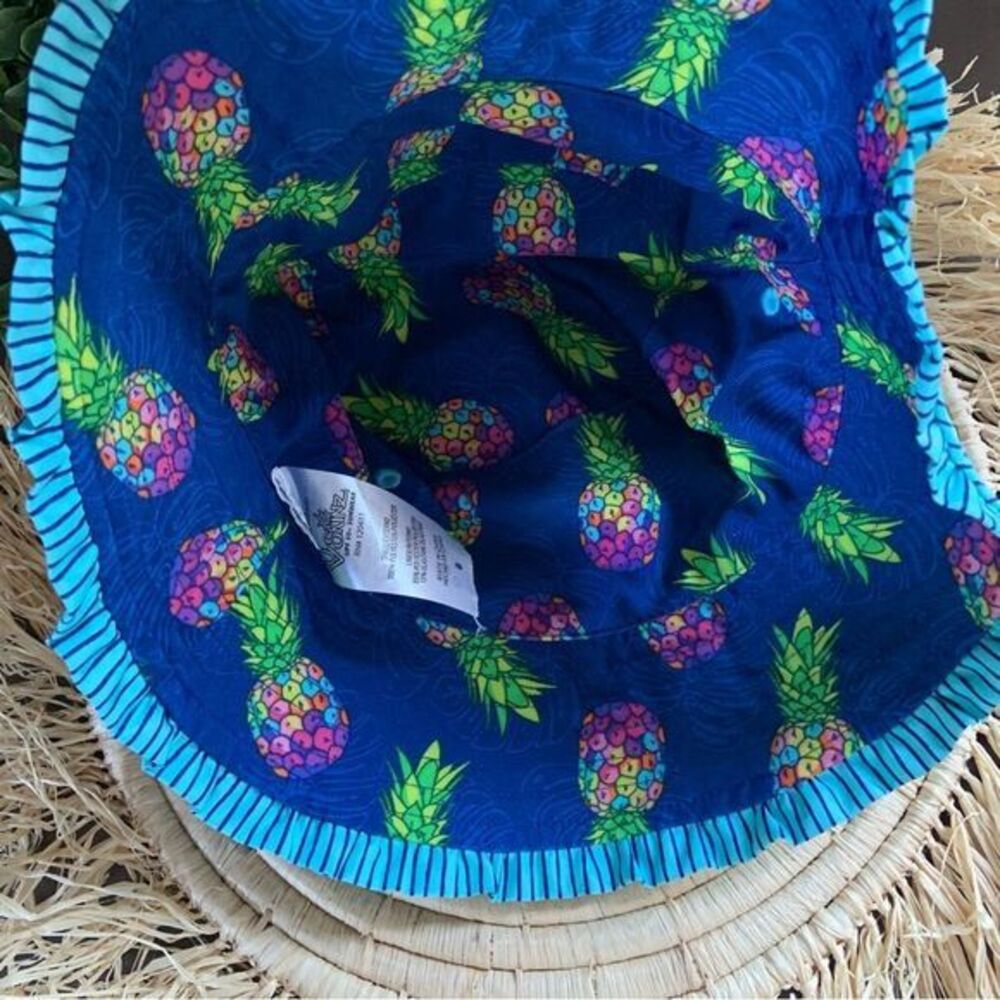 UV SKINZ Kids Reversible Bucket‎ Sun Hat Blue Stripes Pineapples Size 7 - Picture 5 of 7